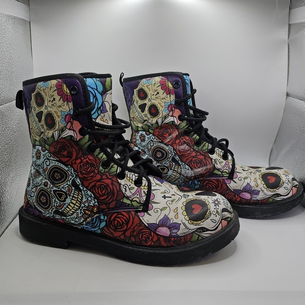 Sugar Skull Combat Boots Womens 7